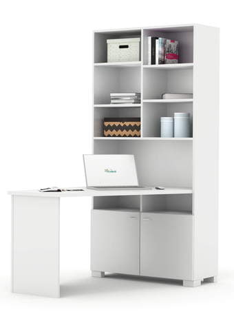 Písací stôl-pravý s regálom Uni White